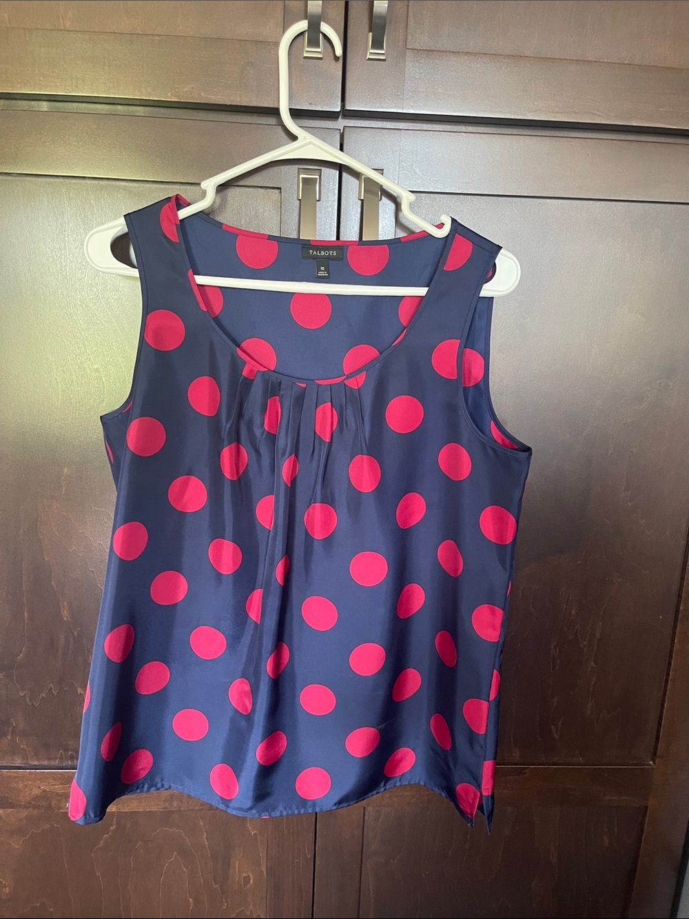 EUC Talbots Navy and Red Polka Dot Sleeveless Camisole Size L